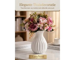 Luxe Witte Vaas – Decoratieve Kunststof Vaas in Keramieklook – Kleine Bloemenvaas voor Woonkamer, Eettafel, Bureau, Tv-Meubel en Balkon – Voor Verse, Gedroogde en Kunstbloemen – Moderne Woondecoratie