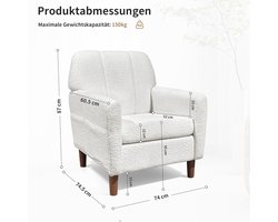 Luxe Wol Fleece Wingback Comfort Fauteuil met Zijvakken 74 x 74,5 x 87 cm – Ergonomische Loungestoel voor Woonkamer, Slaapkamer & Leeshoek
