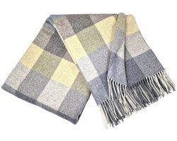 Luxe Wollen Plaid - RIGA (Merino - Kasjmier) - Geel-Grijs-Blauw (140x200cm)