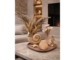 Luxe Woondecoratie Set met Dienblad Beige en Goud - Ocean Luxe - 3D geprint Handgemaakt