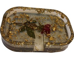 Luxe Zeep- of Sieradenschaaltje van Resin met Echte Gedroogde Roos & Goudvlokken