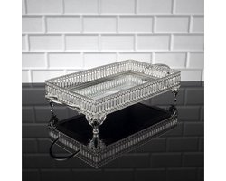 Luxe Zilveren spiegeldienblad met handvat - Modern design mirror dienblad zilver