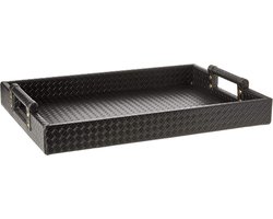 Luxe Zwarte Leren Serveerblad met Handvatten - 35x45 cm