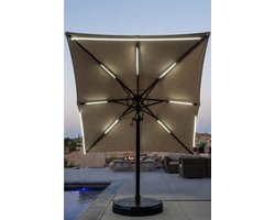 Luxe Zweefparasol 300x300 cm met LED Solar Verlichting – Aluminium Hangparasol met Zwengel, 360° Rotatie, UV-bestendig, Waterafstotend Polyester 240 g/m² – Tuinparasol / Terrasparasol Beige Furnitureland