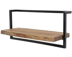 Luxe Zwevend Wandplank Hout - Muurplankje Zwevend (60 cm) - Wandplank Kinderkamer - Houten Wandplank Industrieel met Metaal - Zwevende Wandplank/ Boekenplank - Nachtkastje - Wandplanken Bruin - Muur Plank
