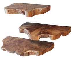 Luxe Zwevend Wandplank Hout (Set van 3) - Muurplankjes Zwevend (55 x 25 x 4 cm) - Muurplank Industrieel Zwevend Boomstam - Houten Wandplank met Lade - Zwevende Wandplank/ Boekenplank - Nachtkastje - Wandplanken Bruin