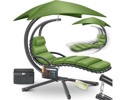 Luxe Zwevende Hangligstoel met Parasol en Kussen 200x100x194 cm – Comfortabele Schommel Lounger met Stalen Frame, Waterafstotend en 120 kg Draagvermogen