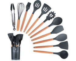 LuxeBass Keukenset Kookgerei Spatelset Keukengerei 12 delige Set | Keukengereedschap en Gadgets (zwart)- LB652