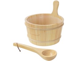 LuxeBath Sauna accessoires set 2 delig van natuurlijk massief dennenhout, sauna emmer 4 l met beschermende pvc binneninzet, houten pollepel, hittebestendig en duurzaam materiaal, rustiek en natuurlijk design voor ontspanning in de sauna duurzame bouw