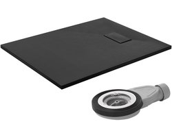 LuxeBath smc douchebak 100x80 cm zwart extra vlak en robuust rechthoekig design antislip leisteenlook met sifon en afvoerset laag profiel moderne inloopdouche badkamer renovatie eenvoudige montage duurzaam sanitair vloerniveau douchevloer