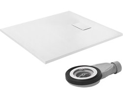 LuxeBath smc douchebak 100x90 cm wit extra vlak en robuust rechthoekig design antislip leisteenlook met sifon en afvoerset laag profiel moderne inloopdouche badkamer renovatie eenvoudige montage duurzaam sanitair vloerniveau douchevloer