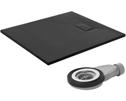 LuxeBath smc douchebak 100x90 cm zwart extra vlak en robuust rechthoekig design antislip leisteenlook met sifon en afvoerset laag profiel moderne inloopdouche badkamer renovatie eenvoudige montage duurzaam sanitair vloerniveau douchevloer