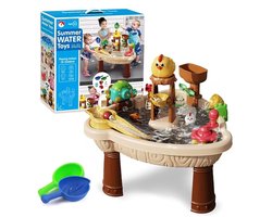 LUXEVI Water- en Zandtafel met Parasol – Interactieve Speeltafel voor Kinderen – Binnen & Buiten Waterspeelgoed – Inclusief 23 Accessoires