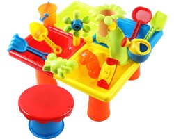 LuXeVi Zand- en Watertafel met Krukje - 25-delige Speeltafel voor Kinderen - Incl. Strandset, Gieter en Vormpjes - Binnen & Buiten Speelgoed