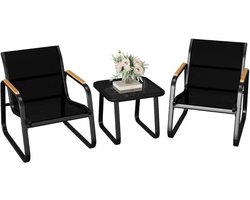 Luxevo 3-Delige Bistro Set – Tuinset met Glazen Tafel & Mesh Stoelen – Weerbestendige Outdoor Set voor Balkon, Tuin & Terras