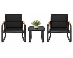 Luxevo 3 Delige Bistro Set – Tuinset met Glazen Tafel & Mesh Stoelen – Weerbestendige Outdoor Set voor Balkon, Tuin & Terras