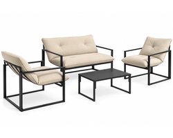 Luxevo 4 Delige Lounge Set – Tuinset voor 4 Personen met Salontafel & Extra Dikke Kussens - Beige