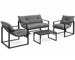 Luxevo 4 Delige Lounge Set – Tuinset voor 4 Personen met Salontafel & Extra Dikke Kussens - Zwart