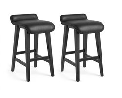 Luxevo Barstoel Set van 2 – Barkruk - 66,5 cm Zithoogte – Kunstleder & Hout – Zwart