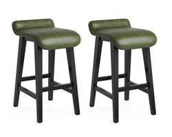 Luxevo Barstoel Set van 2 – Barkruk - 66,5 cm Zithoogte – Kunstleder & Massief Hout – Donkergroen