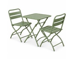 Luxevo Bistroset 3 delig – Opvouwbare Tafel met 2 Stoelen – Metaal – Balkon & Terras - Groen