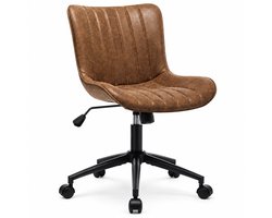 Luxevo Bureaustoel - 360° Draaibaar – Gestoffeerde Design Stoel met Gegolfde Rugleuning – Compacte Thuiswerkstoel – 60 x 63 x 79 cm – Bruin