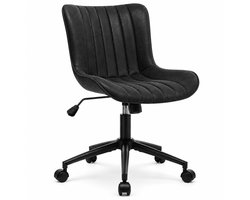 Luxevo Bureaustoel - 360° Draaibaar – Gestoffeerde Design Stoel met Gegolfde Rugleuning – Compacte Thuiswerkstoel – 60 x 63 x 79 cm – Zwart