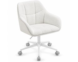 Luxevo Bureaustoel – Bouclé/Sherpa – Draaibare Bureaustoel met Wielen – In Hoogte Verstelbaar – Kuipstoel – Wit