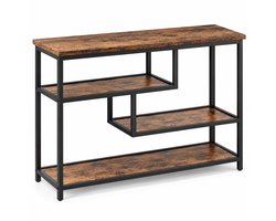 Luxevo Consoletafel – Sidetable met 3 Opbergniveaus – Industrieel – Bruin/Zwart – 100 x 30 x 75 cm