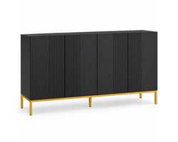 Luxevo Dressoir - 4 Deuren & Verstelbare Planken – Modern Buffetkast – Dressoir Kast – 140 x 40 x 75 cm – Zwart & Goud