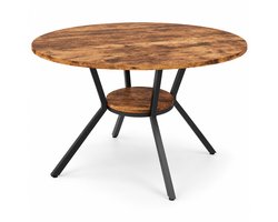 Luxevo Ronde Eettafel - Ø 120 cm - Met Opbergvak - 4-6 Personen - Metalen Onderstel - Industrieel & Modern - Houtlook
