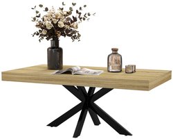 Luxevo Salontafel - 110 cm - Rechthoek - Industrieel Design - Koffietafel met Zwart Kruisframe - Houtlook Tafelblad