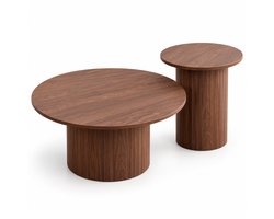 Luxevo Salontafel Set van 2 – Ronde Nesttafels – Ø70 cm & Ø40 cm – MDF – Moderne Woonkamertafels – Bijzettafel & Salontafel - Walnoot