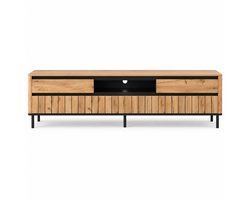 Luxevo TV Meubel 180 cm – Met 2 Lades & 2 Klapdeuren – Hout & Zwart Metaal – Eiken Look