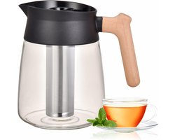 Luxiba - Glazen Theepot met Houten Handvat - 1.7L Capaciteit - Cold Brew Koffiekan
