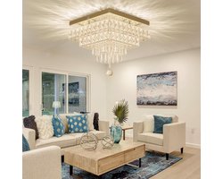 LuxiLamps - Kristallen Kroonluchter - LED Plafondlamp - Chroom Kroonluchter - 2 Lagen - Dimbaar Met Afstandsbediening & APP - Verlichting - Keuken - Slaapkamer - Woonkamer - Plafondverlichting