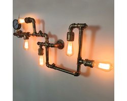LuxiLamps - Waterleiding Wandlamp - Industriële Vintage Muur Verlichting - 5 Lampen - Sweep Goud - 95 cm - Moderne Muur Lamp
