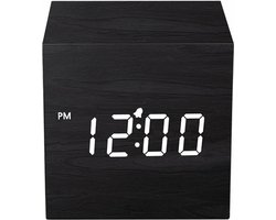 Luxime® - Digitale Wekker - Slaapkamer - Houtlook - Klokje staand - Alarmklok - Zwart