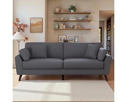 LUXOAK 220 cm 3-Seater Big Sofa Made of Corduroy, Deep Seat Upholstered Sofa with Cushion, Modern Design with High Legs, Seat Height 48 cm, XXL Couch for Living Room, Bedroom or Guest Room, Grey