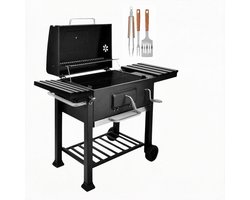 LuxoraLife® Houtskool BBQ - Smoker Barbecue - BPA en PFAS Vrij - Verstelbaar Kolenrooster -bbq- 42x57cm Grilloppervlak - Zijpanelen - Zwart