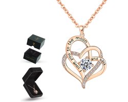 Luxore “I love you to the moon and back” Ketting - Cadeautje voor Vrouw – Liefdes Verrassing - Geschenkset – Rose Goudkleurig