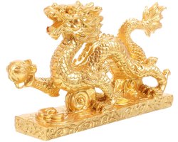 Luxshiny Chinese Zodiac Draak Gouden Hars Verzamelbeeldjes Chinese Feng Shui Draakbeeld 2024 Jaar van de Draak Sculptuur voor Geluk en Weelde Geschenken