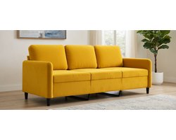 Luxueuze Fluwelen 3-Zitsbank Geel – Moderne Sofa met Comfortabele Zit, Stevig Metalen Frame, Lounge Bank voor Woonkamer, Gezellige Relaxbank, Design Meubel 180-198 cm UrbanHome