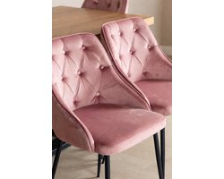 Luxueuze Fluwelen Eetkamerstoelen met Armleuningen – Ergonomisch Design met Metalen Poten – Comfortabele Keuken- & Lounge Stoelen – Set van 2 of 4 – Roze | Ganeey