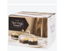 Luxueuze Glazen Cloche met Marmeren Plateau – Stijlvolle Presentatie voor Taarten & Kazen