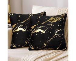 Luxueuze Kussenhoezen 40 x 40 cm van Zacht Velvet met Goud Marmerpatroon voor Woonkamer en Slaapkamer - Set van 2 Kussenslopen