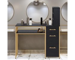 Luxueuze Multifunctionele Bureau- en Nageltafel met 3 Laden en Planken – 43x108x125cm, Modern Houten Tafelblad met Metaalframe, Kaptafel Zonder Spiegel – Novihome