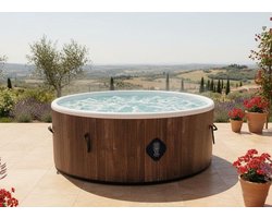 Luxueuze Opblaasbare Jacuzzi Depauwwonen | 180 cm Rond | 1100 Liter | 6-Persoons Spa | 2040W Verwarming | 140 Massagejets | Scandinavisch Houtlook | Wellness Thuis