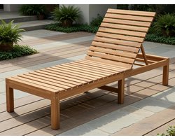 Luxueuze Teak Ligstoel voor Tuin en Terras – Weerbestendig, Ergonomisch & Duurzaam – Massief Teakhouten Zonnebed voor Buiten – Medahomestore