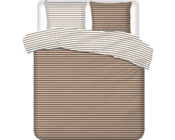 Luxueuze Terschellinger Flanellen Winter Dekbedovertrekset – Warm Zandbeige Gestreept Modern – Voor Ultiem Comfort en Warme Nachten – 140x200/220 cm